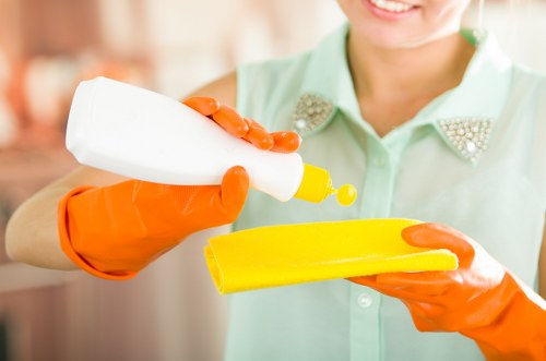 Cleaning specialist carrying out carpet cleaning in a residential property