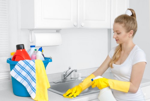 Detailed post-construction cleaning in a modern N1 kitchen after refurbishment