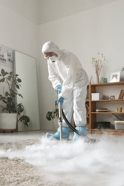 Close-up view of a vacuum cleaner nozzle cleaning an ornate, patterned area rug in a residential living room, with the individual's feet visible in the background, illuminated by natural light. The ru